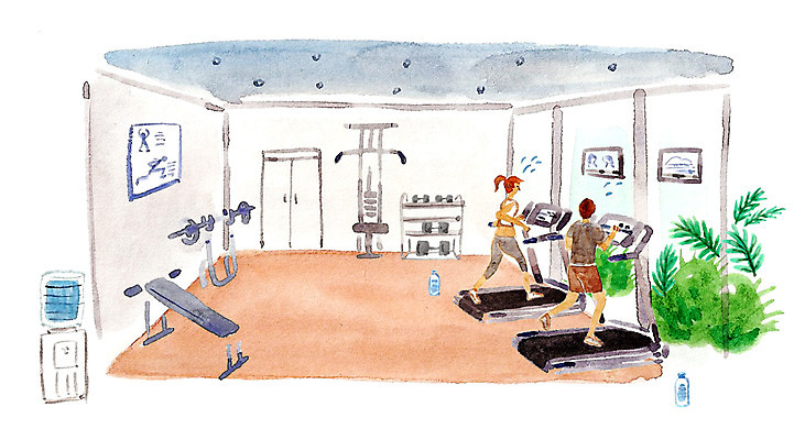 PSD 커플 여자 남자 여유 일러스트 실내 사랑 사람 성인 두명 운동 운동기구 다정 헬스장 순수 런닝머신 설레임 정수기 성인만 국내일러스트 감정 컨셉 관계 건강 내부 헬스 파일형식