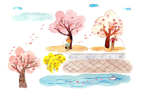 PSD 나무 식물 커플 공원 여자 남자 여유 데이트 일러스트 사랑 사람 성인 두명 강 다정 순수 종이배 설레임 깡통전화 성인만 국내일러스트 공공시설 감정 컨셉 관계 전화기 종이접기 파일형식