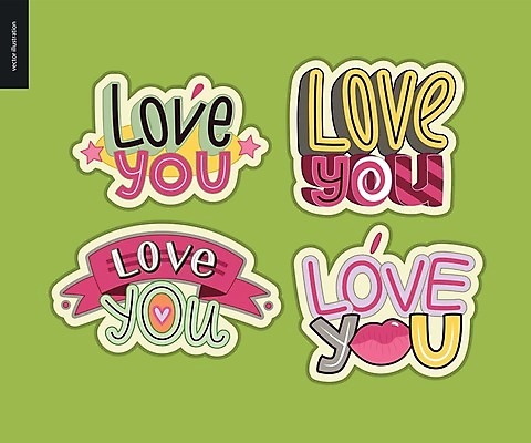 EPS 해외이미지 스티커 일러스트 사랑 타이포그라피 사람없음 연두색 세트 해외202004 해외일러스트 문자 감정 초록색 파일형식 벡터 이미지허브