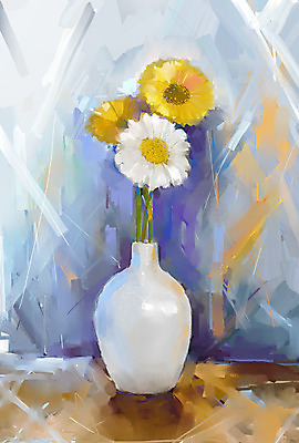 JPG 해외이미지 꽃 일러스트 사람없음 꽃병 그림 손그림 거베라 유화 해외202004 해외일러스트 식물 미술 파일형식 이미지허브