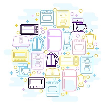 EPS 해외이미지 디자인 선 음식 컨셉 일러스트 가정 주택 요리 내부 전자제품 세트 유행 디지털 주방 기계 장비 가전제품 플랫 전자레인지 오븐 심볼 전자 냉장고 해외202004 해외일러스트 건물 레인지 파일형식 벡터 이미지허브