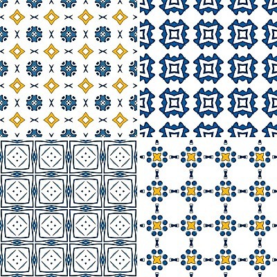 EPS 해외이미지 전통 디자인 패턴 오렌지 일러스트 벽지 추상 장식 파란색 세트 흰색 4 포르투갈 타일 묘사 정사각형 모자이크 스페인어 아라베스크 엘리먼트 튀니지 해외202004 해외일러스트 도형 유럽 컬러 무늬 과일 아프리카 숫자 파일형식 벡터 이미지허브