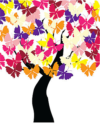 EPS 해외이미지 나무 나비 일러스트 추상 사람없음 컬러풀 해외202004 해외일러스트 식물 컬러 곤충 무늬 파일형식 벡터 이미지허브