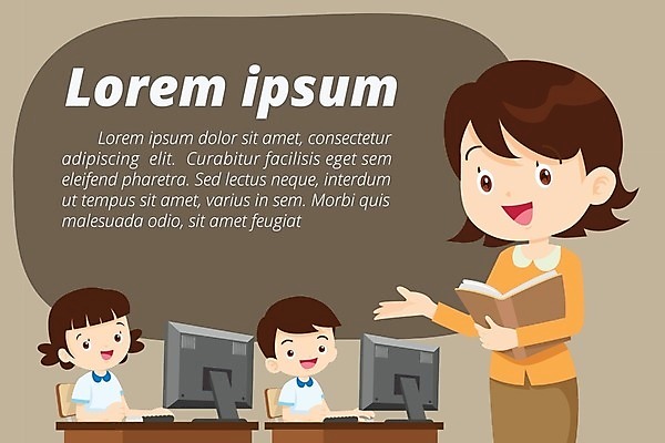 EPS 해외이미지 학생 여자 교육 남자 어린이 인터넷 일러스트 앉기 소년 성인 두명 컴퓨터 교사 책상 인터넷교육 해외202004 해외일러스트 직업 가구 모션 사람 전자제품 파일형식 벡터 이미지허브