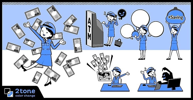 EPS 해외이미지 전신 여자 지폐 돈 일러스트 여러명 성인 금융 경제 파란색 쇼핑 세트 동전 저축 속임수 신용카드 부자 범죄 지갑 재산 경찰 책상 ATM 보이스피싱 순찰 성인여자만 해외202004 해외일러스트 직업 컬러 가구 다수 컨셉 사람 피싱 여자만 성인만 파일형식 벡터 이미지허브