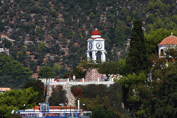 포토 JPG 해외이미지 바다 섬 여행 하늘색 십자가 하늘 주택 풍경 사람없음 빨간색 여름 파란색 흰색 지중해 그리스 시계탑 그림 해외202004 해외포토 계절 유럽 컬러 건물 탑 파일형식 이미지허브