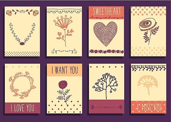 EPS 해외이미지 꽃 일러스트 사랑 사람없음 세트 하트 엽서 해외202004 해외일러스트 모양 식물 감정 편지 파일형식 벡터 이미지허브