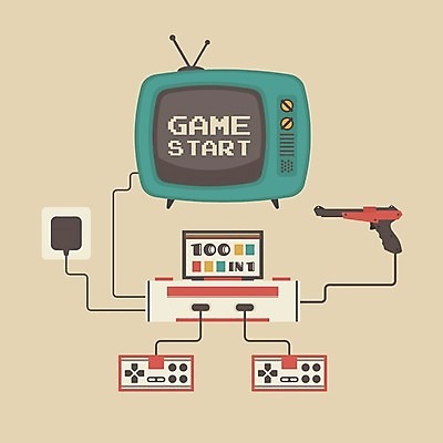 EPS 해외이미지 일러스트 사람없음 텔레비전 총 게임 플랫 클래식 콘센트 플러그 연결 복고 아날로그 조이스틱 게임콘트롤러 게임패드 비디오게임 해외202004 해외일러스트 무기 컨셉 놀이 전자제품 게임기 파일형식 벡터 이미지허브