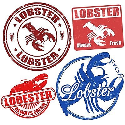 EPS 해외이미지 영어 일러스트 사람없음 빨간색 파란색 세트 도장 라벨 바닷가재 해외202004 해외일러스트 문자 컬러 프레임 가재 파일형식 벡터 이미지허브