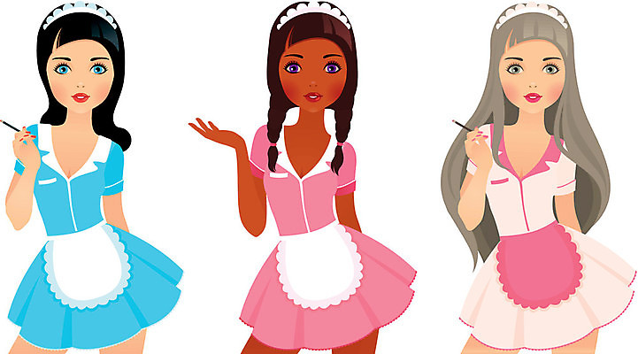 EPS 해외이미지 직업 응시 유니폼 일러스트 치마 섹시 앞치마 웨이트리스 종업원 청소부 던들 역할 집착 코스프레 해외202004 해외일러스트 시선 옷 컨셉 하의 파일형식 벡터 이미지허브