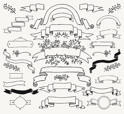 EPS 해외이미지 클립아트 꽃 리본 일러스트 사람없음 스케치 그림 스타일 해외202004 해외일러스트 식물 미술 파일형식 벡터 이미지허브