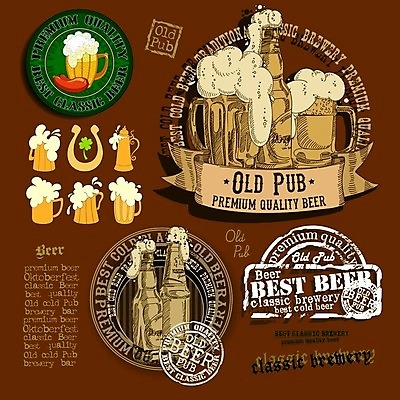EPS 해외이미지 배너 리본 일러스트 맥주 병맥주 사람없음 세트 도장 빈티지 원형 소시지 네잎클로버 심볼 복고 맥주잔 맥주거품 해외202004 해외일러스트 도형 식물 컨셉 술잔 주류 거품 가공식품 클로버 파일형식 벡터 이미지허브