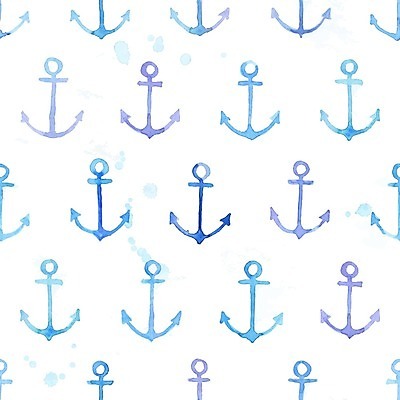 EPS 해외이미지 하늘색 패턴 일러스트 수채화 사람없음 여름 패턴백그라운드 손그림 닻 해외일러스트 계절 백그라운드 무늬 파란색 파일형식 벡터 이미지허브