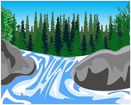 EPS 해외이미지 나무 식물 잎 일러스트 자연 하늘 풍경 목재 물 강 폭포 바위 연도 생태계 침엽수 전나무 설치 현재 해외202004 해외일러스트 자연요소 컨셉 재료 돌_바위 파일형식 벡터 이미지허브