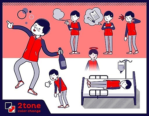 EPS 해외이미지 전신 남자 일러스트 술병 흡연 담배 피곤 들기 여러명 성인 빨간색 세트 마시기 죽음 유령 만취 종업원 담배연기 판매원 병원침대 술취함 흡연자 성인남자만 해외202004 해외일러스트 직업 컬러 다수 컨셉 모션 병_용기 주류 사람 침대 연기 남자만 성인만 파일형식 벡터 이미지허브