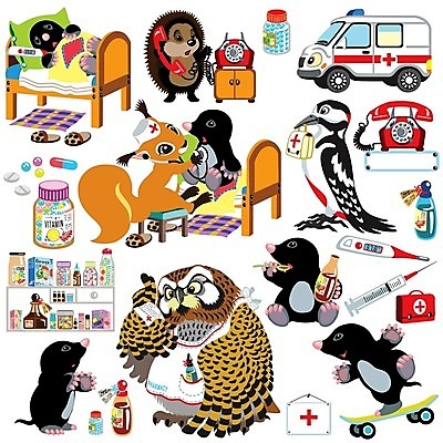 EPS 해외이미지 동물 어린이 일러스트 건강 치료 세트 알약 약 고통 환자 의사 긴급 도움 온도계 구급차 만화 약국 수집 부엉이 두더지 해외202004 해외일러스트 감정 컨셉 의학 자동차 조류 사람 의료진 파일형식 벡터 이미지허브