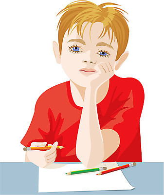 EPS 해외이미지 종이 어린이 일러스트 가족 탁자 앉기 소년 파란색 금발 연필 그림 해외202004 해외일러스트 헤어스타일 남자 컬러 가구 관계 모션 학용품 사람 필기구 파일형식 벡터 이미지허브