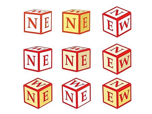 EPS 해외이미지 디자인 일러스트 벽돌 새로움 빨간색 단어 세트 노란색 흰색 심볼 큐브 사인 고립 엘리먼트 해외202004 해외일러스트 문자 컬러 컨셉 파일형식 벡터 이미지허브