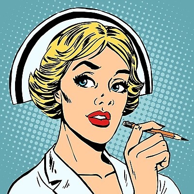 EPS 해외이미지 여자 일러스트 한명 들기 상반신 성인 연필 간호사 복고 팝아트 카툰스타일 성인여자한명만 해외202004 하프톤 해외일러스트 1 컬러 모션 학용품 사람 필기구 의료진 그림 여자한명만 성인여자만 파일형식 벡터 이미지허브