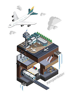 구름 도로 교통수단 백그라운드 교통 일러스트 자동차 비행기 사람없음 운송업 전철 공항 입체 시설 활주로 주차장 아이소메트릭 관제탑 국내일러스트 AI파일 자연요소 산업 길 육상교통 항공교통 교통시설 대중교통 파일형식 벡터