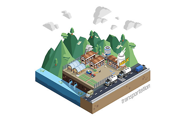 도로 교통수단 백그라운드 교통 일러스트 자동차 산 사람없음 건물 목장 트럭 운송업 입체 시설 트랙터 아이소메트릭 국내일러스트 AI파일 건축물 산업 길 육상교통 교통시설 농기계 특수차량 파일형식 벡터
