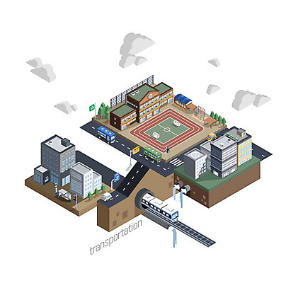 도로 교통수단 백그라운드 교통 일러스트 학교 자동차 버스 빌딩 사람없음 건물 운동장 운송업 전철 입체 시설 아이소메트릭 국내일러스트 AI파일 건축물 교육 산업 길 육상교통 스포츠시설 교통시설 대중교통 공간 파일형식 벡터