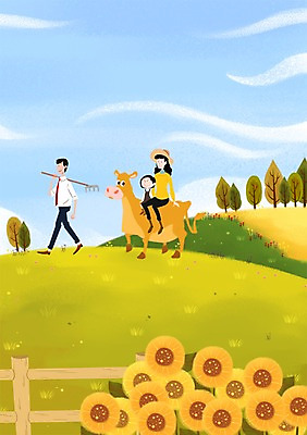 주간 PSD 나무 식물 여자 남자 꽃 어린이 일러스트 가족 자연 해바라기 사람 초원 성인 야외 세명 울타리 소 계획 언덕 즐거움 상쾌 귀농 곡괭이 국내일러스트 자연요소 감정 컨셉 농업 포유류 관계 담장 생태계 파일형식