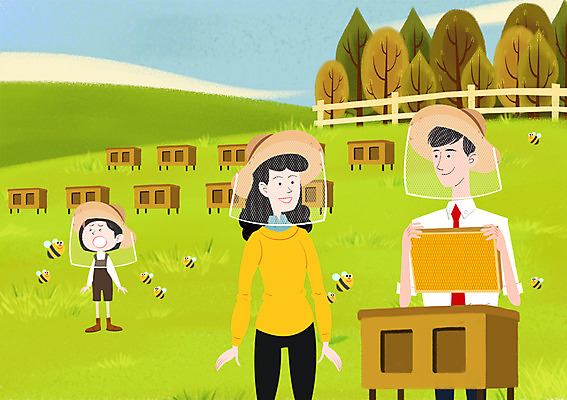 주간 PSD 나무 식물 여자 남자 어린이 곤충 일러스트 가족 자연 사람 성인 야외 세명 울타리 계획 벌 즐거움 상쾌 귀농 양봉 국내일러스트 자연요소 동물 감정 컨셉 농업 관계 담장 생태계 파일형식