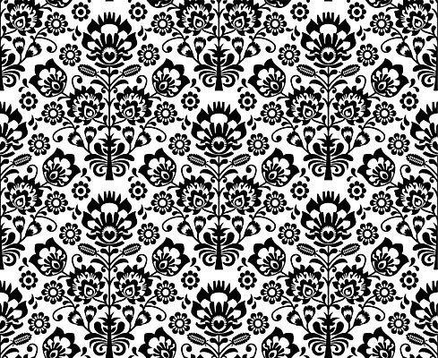 EPS 해외이미지 전통 꽃 패턴 일러스트 흑백 사람없음 화려 폴란드 해외202004 해외일러스트 식물 유럽 컨셉 무늬 촬영기법 파일형식 벡터 이미지허브