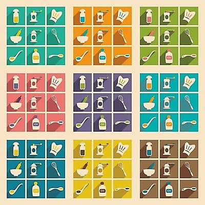 EPS 해외이미지 일러스트 주방용품 요리사모자 사람없음 세트 컬러풀 사발 기름 국자 심플 양념통 거품기 그라인더 소금통 해외202004 해외일러스트 모자_잡화 음식 컬러 생활용품 통 요리사 양념 사기그릇 커피용품 파일형식 벡터 이미지허브