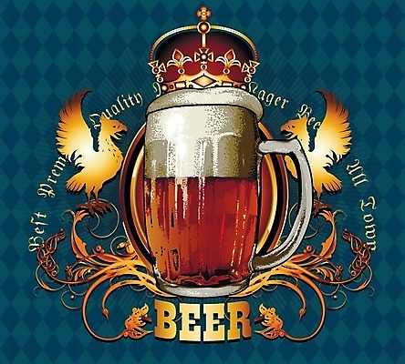 EPS 해외이미지 백그라운드 일러스트 왕관 맥주 사람없음 파란색 갈색 빈티지 심볼 복고 맥주잔 맥주거품 새모양 해외202004 해외일러스트 모양 컬러 컨셉 술잔 주류 거품 파일형식 벡터 이미지허브