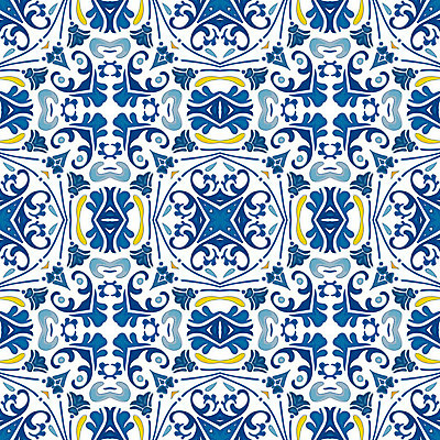 EPS 해외이미지 전통 디자인 패턴 오렌지 일러스트 벽지 추상 장식 파란색 노란색 흰색 포르투갈 타일 묘사 정사각형 모자이크 스페인어 아라베스크 엘리먼트 튀니지 해외202004 해외일러스트 도형 유럽 컬러 무늬 과일 아프리카 파일형식 벡터 이미지허브