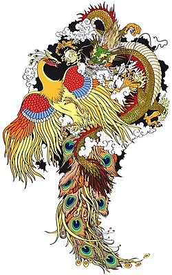 EPS 해외이미지 동양문화 전통 일러스트 사람없음 용 신비 문신 심볼 봉황 해외202004 해외일러스트 문화 컨셉 파일형식 벡터 이미지허브