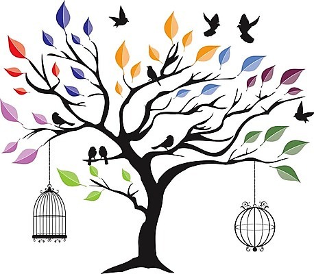 EPS 해외이미지 나무 실루엣 일러스트 조류 매달리기 사람없음 새장 해외일러스트 식물 동물 모션 촬영기법 케이지 파일형식 벡터 이미지허브