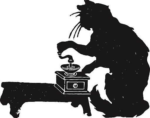 EPS 해외이미지 한마리 실루엣 일러스트 탁자 사람없음 검은색 고양이 그림 질감 그라인더 판화 돌리기 해외202004 해외일러스트 1 컬러 가구 포유류 모션 촬영기법 미술 반려동물 커피용품 파일형식 벡터 이미지허브