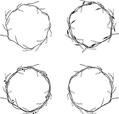 EPS 해외이미지 디자인 잎 일러스트 프레임 사람없음 세트 원형 낙서 스케치 해외202004 해외일러스트 도형 식물 미술 파일형식 벡터 이미지허브