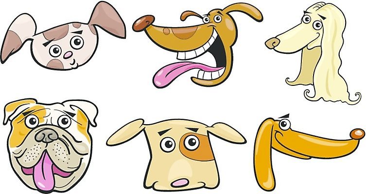 EPS 해외이미지 캐릭터 일러스트 사람없음 반려동물 세트 노란색 머리 귀여움 개 만화 해외일러스트 일러캐릭터 동물 컬러 컨셉 포유류 신체부위 파일형식 벡터 이미지허브