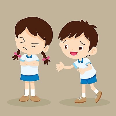 EPS 해외이미지 학생 여자 남자 어린이 일러스트 학교 소녀 소년 두명 불만 삐침 어린이만 해외202004 해외일러스트 교육 감정 사람 파일형식 벡터 이미지허브