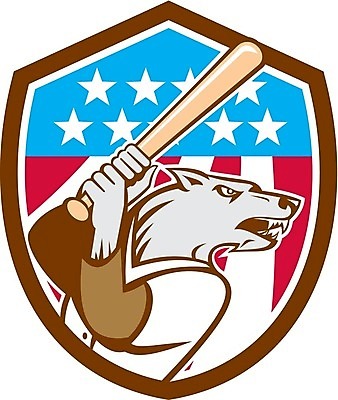 EPS 해외이미지 동물 야생동물 스포츠 일러스트 그래픽 미국 야구 개 성조기 복고 방패 늑대 송곳니 고립 플레이어 해외202004 해외일러스트 북아메리카 포유류 구기 치아 국기 파일형식 벡터 이미지허브