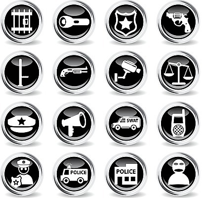 EPS 해외이미지 일러스트 금속 확성기 총 원형 경찰 도둑 심볼 라디오 지휘봉 짐차 쇠창살 엽총 캡모자 스타일 해외202004 해외일러스트 도형 직업 모자_잡화 무기 자동차 재질 전자제품 범죄인 파일형식 벡터 이미지허브