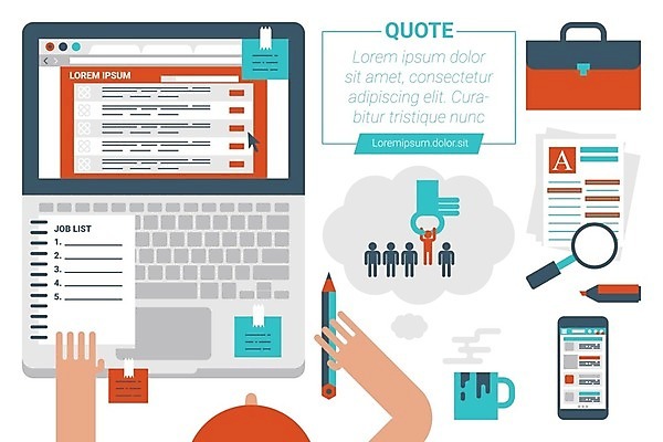 EPS 해외이미지 직업 응시 커피 컨셉 인터넷 비즈니스 사람없음 컴퓨터 구직 플랫 검색 취업준비생 해외202004 시선 음료 전자제품 파일형식 벡터 이미지허브