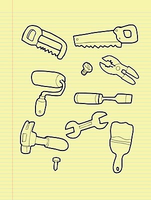 EPS 해외이미지 종이 일러스트 장신구 집게 세트 페인트 장비 도구 나사 스패너 붓 업무 수리 망치 수집 심볼 측정 그림 목공예 고정 펜치 유지 하드웨어 해외202004 해외일러스트 컴퓨터 공구 작업 공예 파일형식 벡터 이미지허브