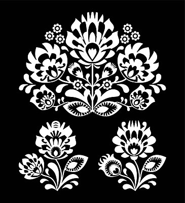 EPS 해외이미지 전통 꽃 패턴 일러스트 흑백 사람없음 화려 폴란드 해외202004 해외일러스트 식물 유럽 컨셉 무늬 촬영기법 파일형식 벡터 이미지허브