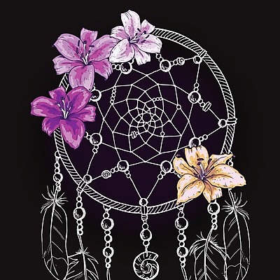 EPS 해외이미지 전통 일러스트 사람없음 장식 보라색 검은색 꿈 깃털 부적 드림캐쳐 해외202004 해외일러스트 컬러 파일형식 벡터 이미지허브