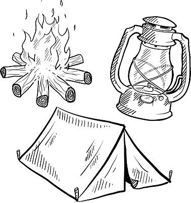 EPS 해외이미지 일러스트 텐트 사람없음 캠핑 램프 모닥불 라인아트 해외일러스트 선 불 레저 조명 캠핑도구 파일형식 벡터 이미지허브