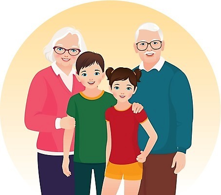 EPS 해외이미지 할아버지 행복 할머니 일러스트 가족 관계 손자 손녀 함께함 사랑 성인 10대 회색 손주 세대 지원 해외202004 해외일러스트 여자 노년 남자 감정 컬러 컨셉 청소년 사람 파일형식 벡터 이미지허브