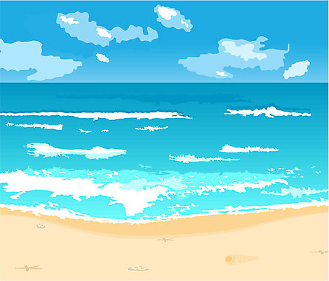 EPS 해외이미지 구름 디자인 모래 파도 바다 여행 백그라운드 일러스트 하늘 휴가 풍경 사람없음 물 여름 파란색 노란색 해외202004 해외일러스트 자연요소 계절 컬러 파일형식 벡터 이미지허브