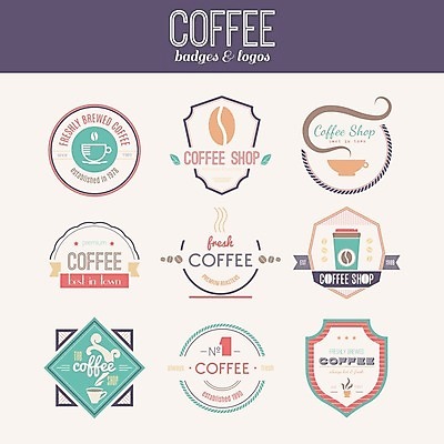 EPS 해외이미지 커피 스티커 일러스트 사람없음 세트 라벨 카페 해외202004 해외일러스트 음료 프레임 상점 파일형식 벡터 이미지허브