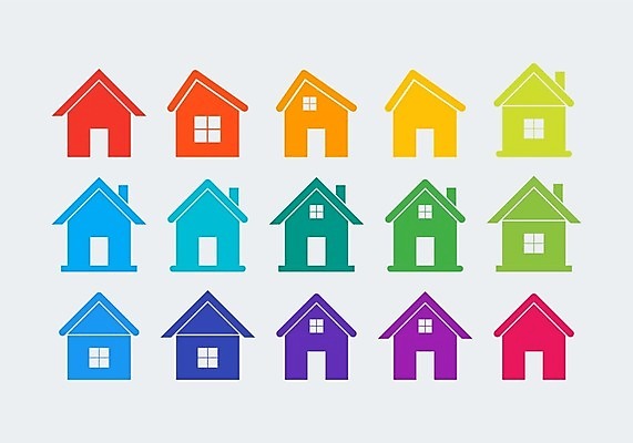 EPS 해외이미지 분홍색 오렌지 일러스트 창문 지붕 주택 굴뚝 빨간색 초록색 파란색 노란색 문 제비꽃 사인 심플 청록색 라임 다락방 해외202004 해외일러스트 꽃 컬러 과일 건물 파일형식 벡터 이미지허브