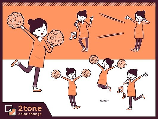 EPS 해외이미지 전신 여자 음표 일러스트 노래 응원 아이디어 여러명 성인 세트 점프 축제 주황색 임산부 마이크 치어리더 응원수술 성인여자만 해외202004 해외일러스트 기호 음악 컬러 음향기기 다수 컨셉 모션 사람 임신 응원용품 여자만 성인만 파일형식 벡터 이미지허브